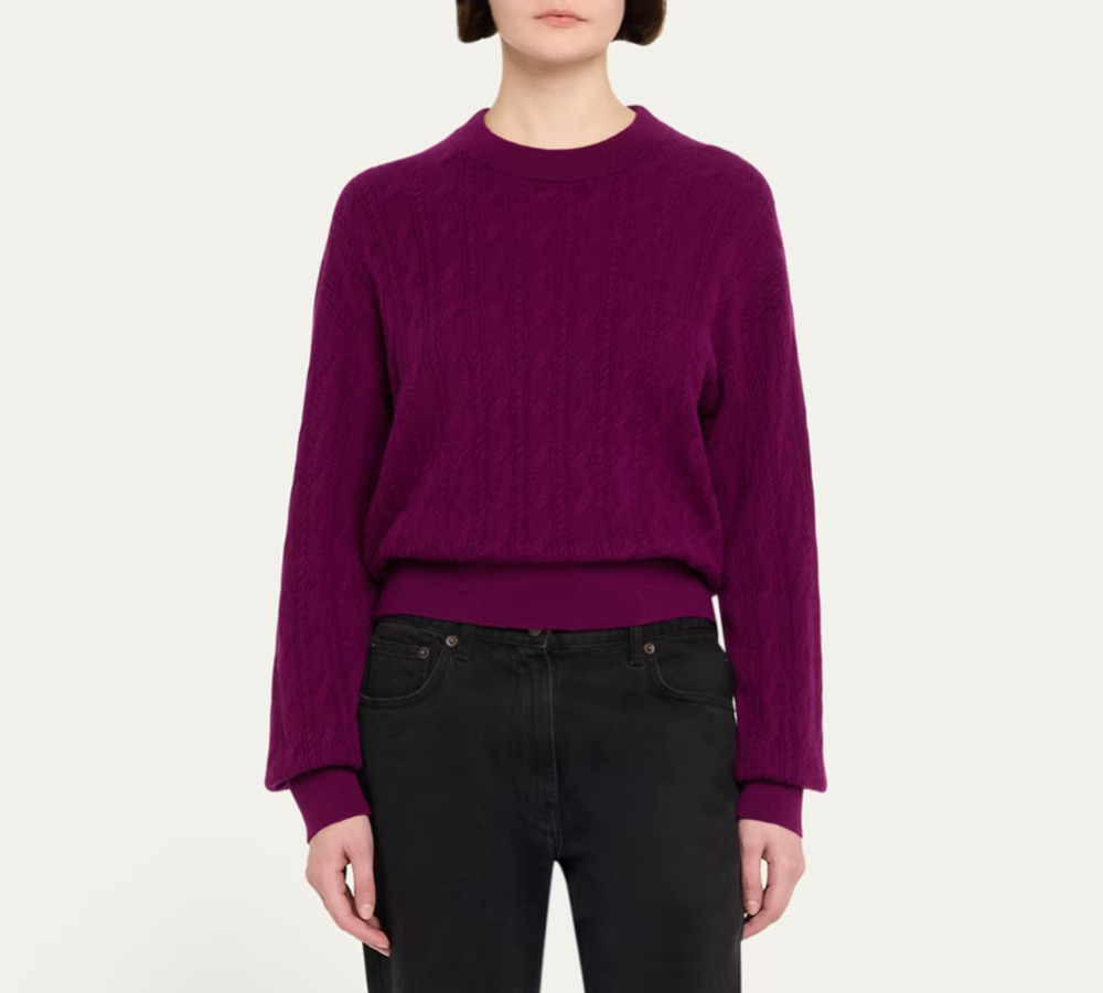 Guest in Residence Cashmere Cable Collegiate Crewneck Sweater Size XL 3682